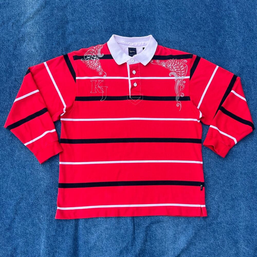 y2k Kani Gold bling striped rugby polo